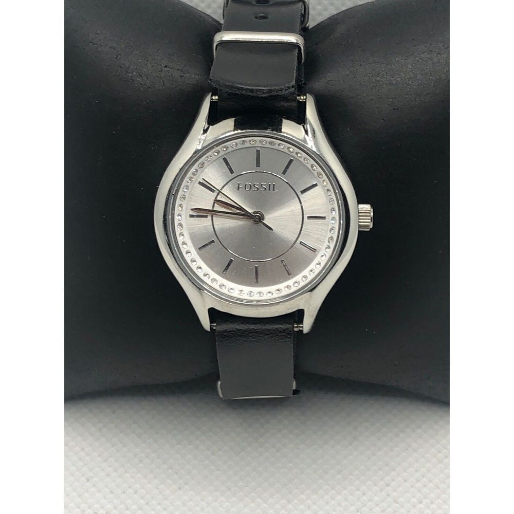 Fossil BQ1590 Women's Black Leather Analog Silver Dial Quartz Genuine Watch OL49